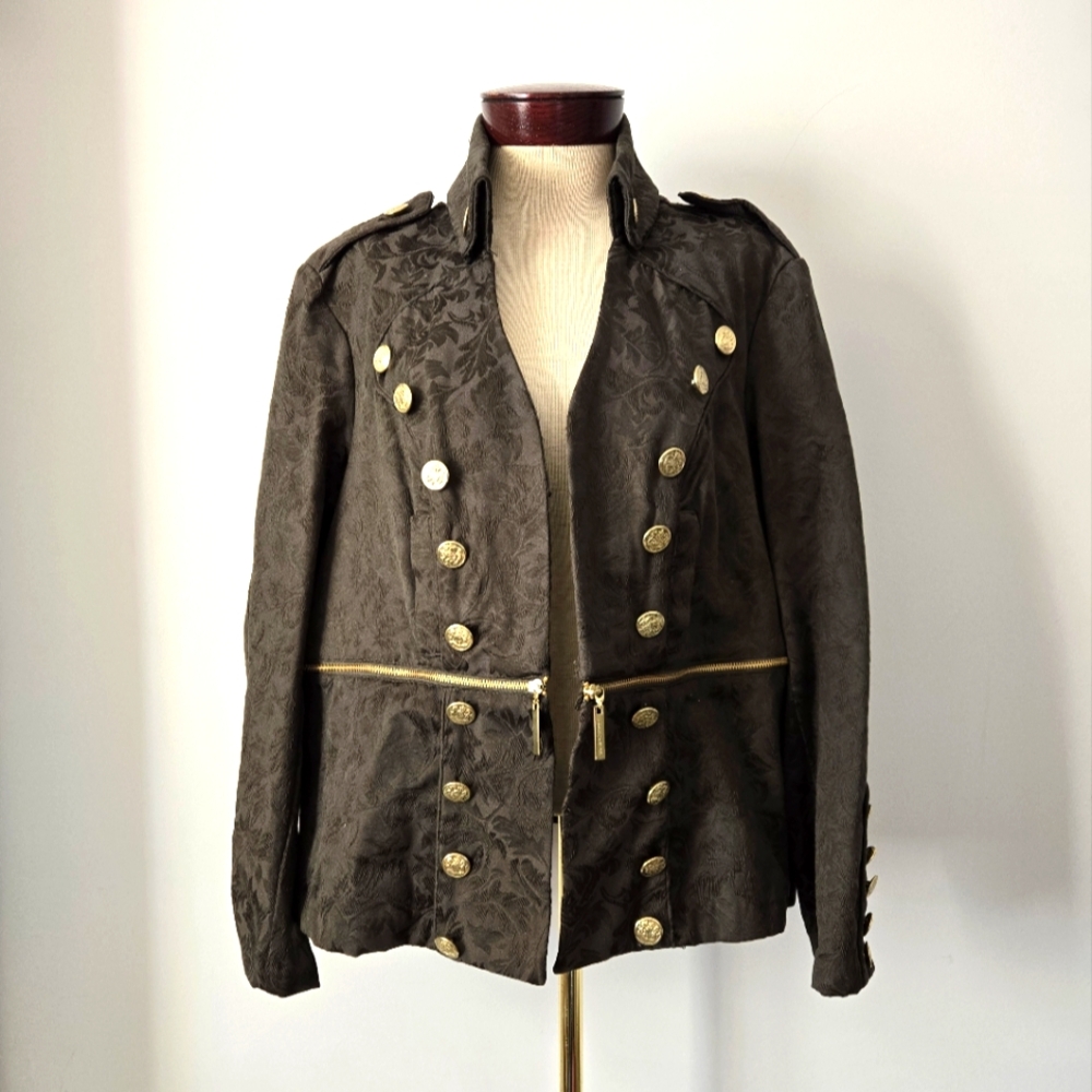 JESSICA BIFFI×OPTION ELLE Green Military Jacket With Option To Crop. Size 2X/ 20